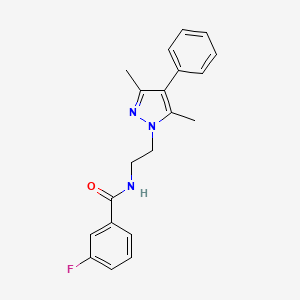 molecular formula C20H20FN3O B2776241 N-(2-(3,5-dimethyl-4-phenyl-1H-pyrazol-1-yl)ethyl)-3-fluorobenzamide CAS No. 2034551-55-6