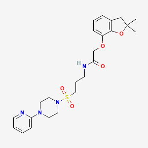 molecular formula C24H32N4O5S B2776243 2-((2,2-dimethyl-2,3-dihydrobenzofuran-7-yl)oxy)-N-(3-((4-(pyridin-2-yl)piperazin-1-yl)sulfonyl)propyl)acetamide CAS No. 1021221-15-7