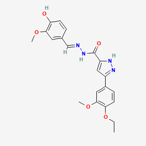 molecular formula C21H22N4O5 B2776245 (E)-3-(4-ethoxy-3-methoxyphenyl)-N'-(4-hydroxy-3-methoxybenzylidene)-1H-pyrazole-5-carbohydrazide CAS No. 1285636-99-8