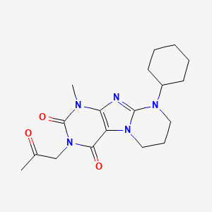 molecular formula C18H25N5O3 B2776246 9-cyclohexyl-1-methyl-3-(2-oxopropyl)-6,7,8,9-tetrahydropyrimido[2,1-f]purine-2,4(1H,3H)-dione CAS No. 922454-54-4