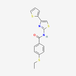 molecular formula C16H14N2OS3 B2776247 4-(ethylthio)-N-(4-(thiophen-2-yl)thiazol-2-yl)benzamide CAS No. 922696-69-3
