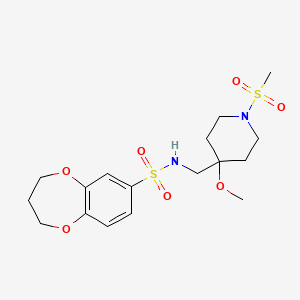 molecular formula C17H26N2O7S2 B2776265 N-[(1-methanesulfonyl-4-methoxypiperidin-4-yl)methyl]-3,4-dihydro-2H-1,5-benzodioxepine-7-sulfonamide CAS No. 2415470-19-6