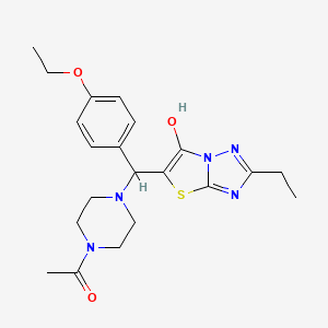 molecular formula C21H27N5O3S B2776304 1-(4-((4-Ethoxyphenyl)(2-ethyl-6-hydroxythiazolo[3,2-b][1,2,4]triazol-5-yl)methyl)piperazin-1-yl)ethanone CAS No. 898350-38-4