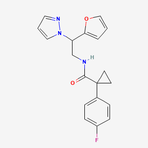 molecular formula C19H18FN3O2 B2776319 1-(4-fluorophenyl)-N-(2-(furan-2-yl)-2-(1H-pyrazol-1-yl)ethyl)cyclopropanecarboxamide CAS No. 2034593-54-7