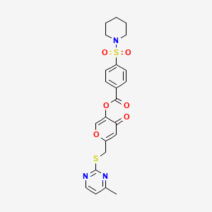 molecular formula C23H23N3O6S2 B2776326 6-(((4-甲基嘧啶-2-基)硫)甲基)-4-氧代-4H-吡喃-3-基 4-(哌嗪-1-基磺酰)苯甲酸酯 CAS No. 877637-73-5