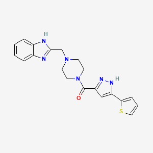 molecular formula C20H20N6OS B2776339 (4-((1H-benzo[d]imidazol-2-yl)methyl)piperazin-1-yl)(3-(thiophen-2-yl)-1H-pyrazol-5-yl)methanone CAS No. 1189241-17-5