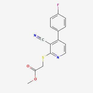 molecular formula C15H11FN2O2S B2776340 甲基 2-{[3-氰基-4-(4-氟苯基)-2-吡啶基]硫基}乙酸酯 CAS No. 341967-43-9