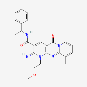 molecular formula C24H25N5O3 B2776356 2-亚氨基-1-(2-甲氧基乙基)-10-甲基-5-氧代-N-(1-苯乙基)-2,5-二氢-1H-二吡啶[1,2-a:2',3'-d]嘧啶-3-羧酰胺 CAS No. 618077-68-2