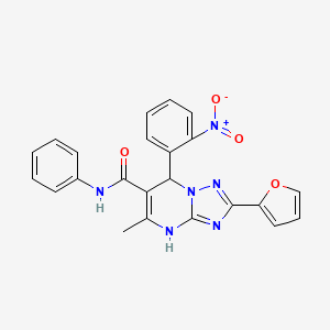 molecular formula C23H18N6O4 B2776358 2-(furan-2-yl)-5-methyl-7-(2-nitrophenyl)-N-phenyl-4H,7H-[1,2,4]triazolo[1,5-a]pyrimidine-6-carboxamide CAS No. 537661-78-2