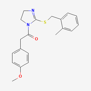 molecular formula C20H22N2O2S B2776374 2-(4-甲氧基苯基)-1-(2-((2-甲基苯基硫基)-4,5-二氢-1H-咪唑-1-基)乙酮 CAS No. 851801-32-6