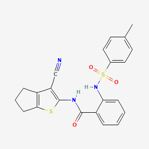 molecular formula C22H19N3O3S2 B2776384 N-(3-cyano-5,6-dihydro-4H-cyclopenta[b]thiophen-2-yl)-2-[(4-methylphenyl)sulfonylamino]benzamide CAS No. 330190-23-3