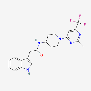 molecular formula C21H22F3N5O B2776394 2-(1H-indol-3-yl)-N-{1-[2-methyl-6-(trifluoromethyl)-4-pyrimidinyl]-4-piperidyl}acetamide CAS No. 1775528-56-7