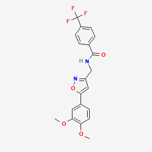 molecular formula C20H17F3N2O4 B2776396 N-((5-(3,4-dimethoxyphenyl)isoxazol-3-yl)methyl)-4-(trifluoromethyl)benzamide CAS No. 953210-75-8
