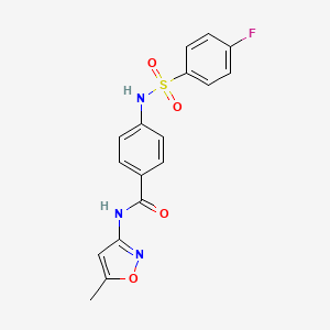 molecular formula C17H14FN3O4S B2776409 4-[(4-fluorophenyl)sulfonylamino]-N-(5-methyl-1,2-oxazol-3-yl)benzamide CAS No. 898411-28-4