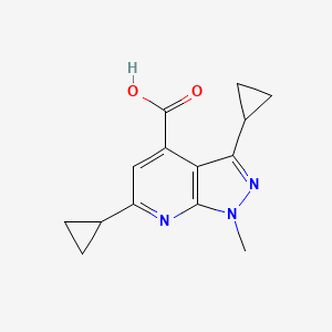 molecular formula C14H15N3O2 B2776417 3,6-Dicyclopropyl-1-methyl-1H-pyrazolo[3,4-b]pyridine-4-carboxylic acid CAS No. 886503-26-0