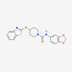 molecular formula C20H19N3O4S B2776423 N-(benzo[d][1,3]dioxol-5-yl)-4-(benzo[d]thiazol-2-yloxy)piperidine-1-carboxamide CAS No. 1251691-90-3