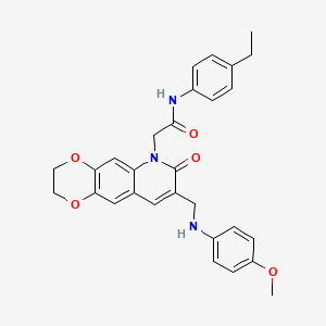 molecular formula C29H29N3O5 B2776431 N-(4-ethylphenyl)-2-(8-(((4-methoxyphenyl)amino)methyl)-7-oxo-2,3-dihydro-[1,4]dioxino[2,3-g]quinolin-6(7H)-yl)acetamide CAS No. 894560-04-4