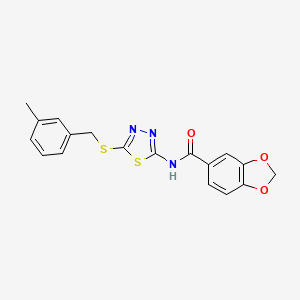 molecular formula C18H15N3O3S2 B2776446 N-(5-((3-methylbenzyl)thio)-1,3,4-thiadiazol-2-yl)benzo[d][1,3]dioxole-5-carboxamide CAS No. 476464-19-4