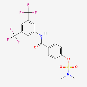 molecular formula C17H14F6N2O4S B2776450 4-{[3,5-二(三氟甲基)苯胺基]羰基}苯基-N,N-二甲基磺酸酯 CAS No. 400078-70-8