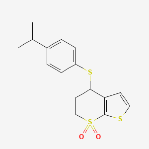 molecular formula C16H18O2S3 B2776454 4-(4-异丙基苯基)硫醚-5,6-二氢-4H-噻吩[2,3-b]噻吩-7,7-二氧化物 CAS No. 339019-25-9