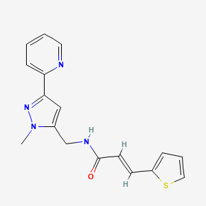 (E)-N-[(2-Methyl-5-pyridin-2-ylpyrazol-3-yl)methyl]-3-thiophen-2-ylprop-2-enamide