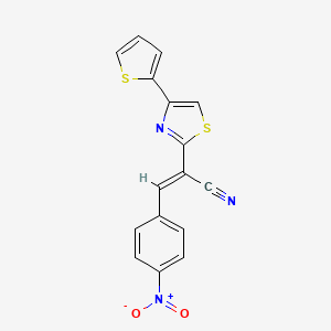 molecular formula C16H9N3O2S2 B2776462 (E)-3-(4-nitrophenyl)-2-(4-(thiophen-2-yl)thiazol-2-yl)acrylonitrile CAS No. 868154-80-7