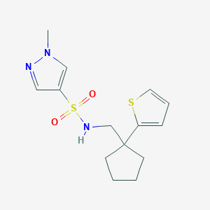 molecular formula C14H19N3O2S2 B2776463 1-methyl-N-((1-(thiophen-2-yl)cyclopentyl)methyl)-1H-pyrazole-4-sulfonamide CAS No. 1797082-16-6