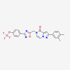 molecular formula C24H18F3N5O3 B2776478 2-(3,4-dimethylphenyl)-5-((3-(4-(trifluoromethoxy)phenyl)-1,2,4-oxadiazol-5-yl)methyl)pyrazolo[1,5-a]pyrazin-4(5H)-one CAS No. 1207041-31-3