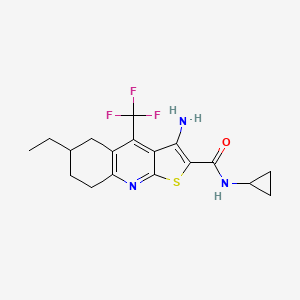 molecular formula C18H20F3N3OS B2776487 3-氨基-N-环丙基-6-乙基-4-(三氟甲基)-5,6,7,8-四氢噻吩并[2,3-b]喹啉-2-甲酰胺 CAS No. 939888-73-0