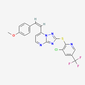 molecular formula C20H13ClF3N5OS B2776489 2-{[3-Chloro-5-(trifluoromethyl)-2-pyridinyl]sulfanyl}-7-(4-methoxystyryl)[1,2,4]triazolo[1,5-a]pyrimidine CAS No. 303150-40-5