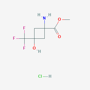 molecular formula C7H11ClF3NO3 B2776491 Methyl 1-amino-3-hydroxy-3-(trifluoromethyl)cyclobutane-1-carboxylate;hydrochloride CAS No. 2377035-31-7