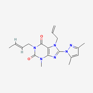 molecular formula C18H22N6O2 B2776497 1-((2E)but-2-enyl)-8-(3,5-dimethylpyrazolyl)-3-methyl-7-prop-2-enyl-1,3,7-trih ydropurine-2,6-dione CAS No. 1014030-82-0