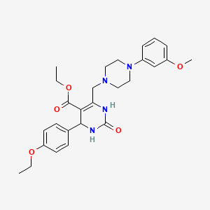 molecular formula C27H34N4O5 B2776513 Ethyl 4-(4-ethoxyphenyl)-6-{[4-(3-methoxyphenyl)piperazin-1-yl]methyl}-2-oxo-1,2,3,4-tetrahydropyrimidine-5-carboxylate CAS No. 1252900-61-0