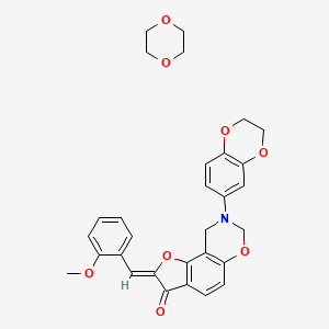 molecular formula C30H29NO8 B2776520 (4Z)-12-(2,3-dihydro-1,4-benzodioxin-6-yl)-4-[(2-methoxyphenyl)methylidene]-3,10-dioxa-12-azatricyclo[7.4.0.0^{2,6}]trideca-1,6,8-trien-5-one; 1,4-dioxane CAS No. 1351663-44-9