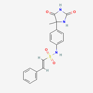 molecular formula C18H17N3O4S B2776522 (E)-N-[4-(4-Methyl-2,5-dioxoimidazolidin-4-yl)phenyl]-2-phenylethenesulfonamide CAS No. 1173599-58-0