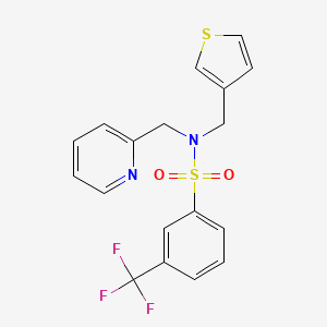molecular formula C18H15F3N2O2S2 B2776532 N-(pyridin-2-ylmethyl)-N-(thiophen-3-ylmethyl)-3-(trifluoromethyl)benzenesulfonamide CAS No. 1235189-35-1