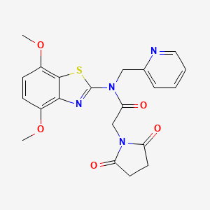 molecular formula C21H20N4O5S B2776538 N-(4,7-dimethoxybenzo[d]thiazol-2-yl)-2-(2,5-dioxopyrrolidin-1-yl)-N-(pyridin-2-ylmethyl)acetamide CAS No. 922911-33-9