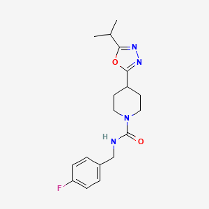 molecular formula C18H23FN4O2 B2776572 N-(4-氟苄基)-4-(5-异丙基-1,3,4-噁二唑-2-基)哌啶-1-甲酰胺 CAS No. 1172742-24-3