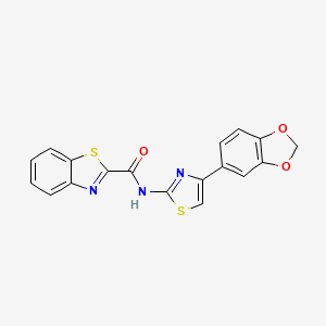 molecular formula C18H11N3O3S2 B2776577 N-(4-(benzo[d][1,3]dioxol-5-yl)thiazol-2-yl)benzo[d]thiazole-2-carboxamide CAS No. 477485-31-7
