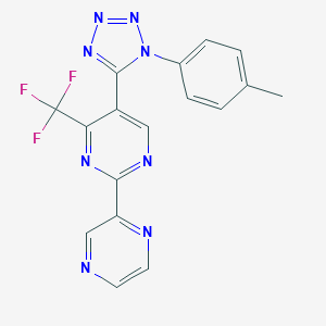 molecular formula C17H11F3N8 B277658 5-[1-(4-methylphenyl)-1H-tetraazol-5-yl]-2-(2-pyrazinyl)-4-(trifluoromethyl)pyrimidine 