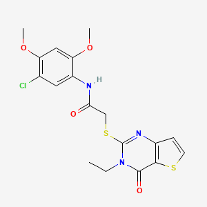 molecular formula C18H18ClN3O4S2 B2776588 N-(5-chloro-2,4-dimethoxyphenyl)-2-[(3-ethyl-4-oxo-3,4-dihydrothieno[3,2-d]pyrimidin-2-yl)sulfanyl]acetamide CAS No. 1252821-01-4
