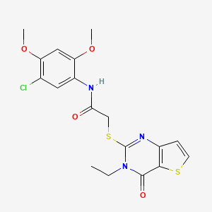 molecular formula C18H18ClN3O4S2 B2776588 N-(5-chloro-2,4-dimethoxyphenyl)-2-({3-ethyl-4-oxo-3H,4H-thieno[3,2-d]pyrimidin-2-yl}sulfanyl)acetamide CAS No. 1252821-01-4