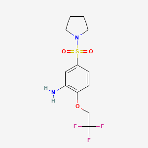 molecular formula C12H15F3N2O3S B2776590 5-(Pyrrolidine-1-sulfonyl)-2-(2,2,2-trifluoroethoxy)aniline CAS No. 519150-43-7