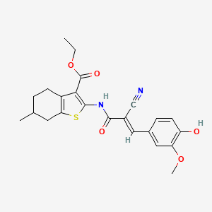 molecular formula C23H24N2O5S B2776591 (E)-ethyl 2-(2-cyano-3-(4-hydroxy-3-methoxyphenyl)acrylamido)-6-methyl-4,5,6,7-tetrahydrobenzo[b]thiophene-3-carboxylate CAS No. 868154-67-0