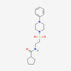 molecular formula C18H27N3O3S B2776599 N-[2-(4-phenylpiperazin-1-yl)sulfonylethyl]cyclopentanecarboxamide CAS No. 897611-68-6