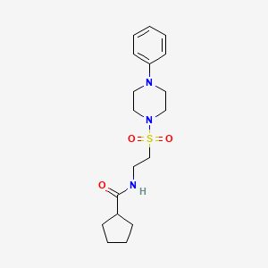 molecular formula C18H27N3O3S B2776599 N-{2-[(4-phenylpiperazin-1-yl)sulfonyl]ethyl}cyclopentanecarboxamide CAS No. 897611-68-6