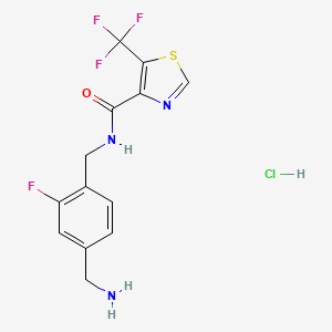 molecular formula C13H12ClF4N3OS B2776607 N-[[4-(Aminomethyl)-2-fluorophenyl]methyl]-5-(trifluoromethyl)-1,3-thiazole-4-carboxamide;hydrochloride CAS No. 2418669-60-8