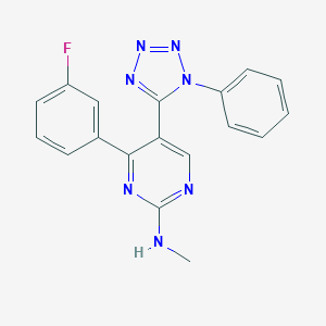 molecular formula C18H14FN7 B277662 N-[4-(3-fluorophenyl)-5-(1-phenyl-1H-tetraazol-5-yl)-2-pyrimidinyl]-N-methylamine 