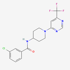molecular formula C17H16ClF3N4O B2776631 3-氯-N-{1-[6-(三氟甲基)-4-嘧啶基]-4-哌啶基}苯甲酰胺 CAS No. 1775545-64-6