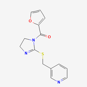 molecular formula C14H13N3O2S B2776632 呋喃-2-基-[2-(吡啶-3-基甲硫基)-4,5-二氢咪唑-1-基]甲酮 CAS No. 851807-89-1